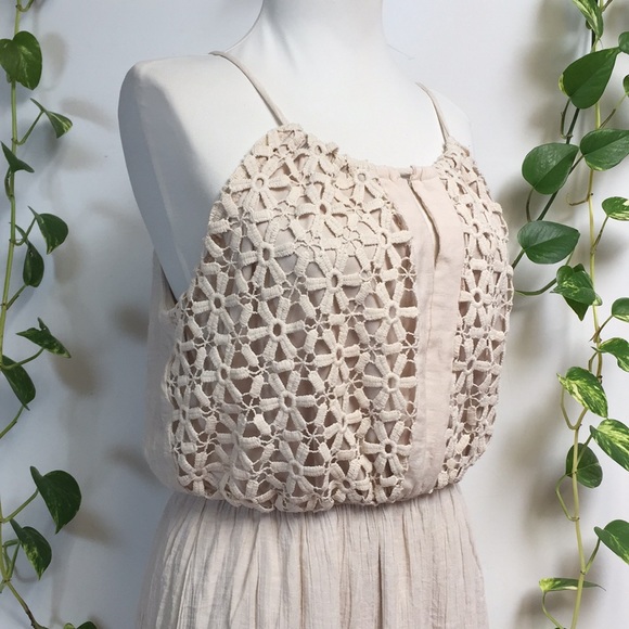 Cloth & People Crochet Lace Maxi Dress Boho Bride Macrame Beach Slit Strappy - Picture 3 of 6